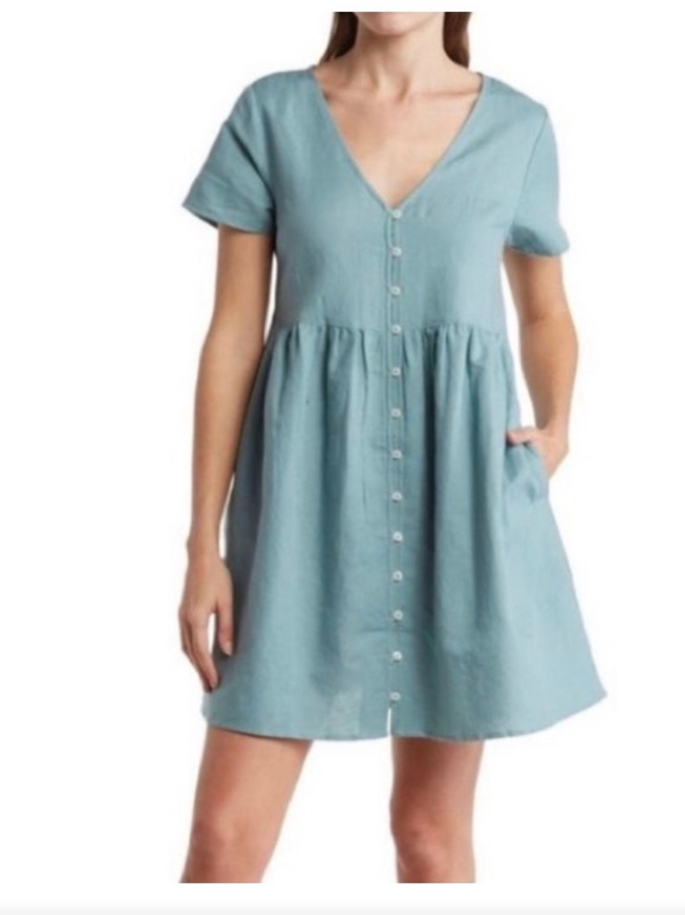 Madewell V-Neck Button Front Short Sleeve Dress Blue xl Alexandra button front